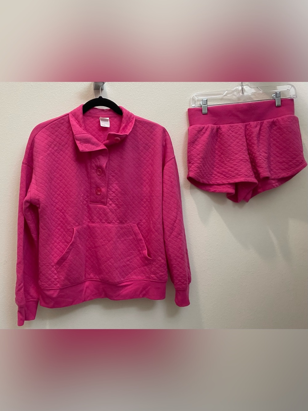 Stars Above Quilted Comfy Long Sleeve and Shorts Lounge Set in Hot Pink